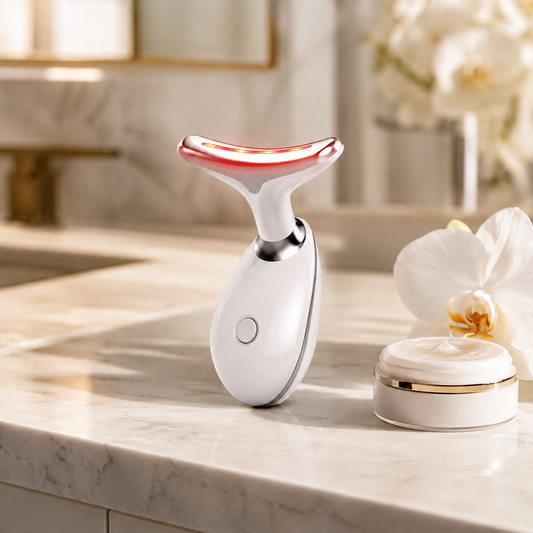EternaSkin LumiCurve neck and jawline sculpting device with red glow