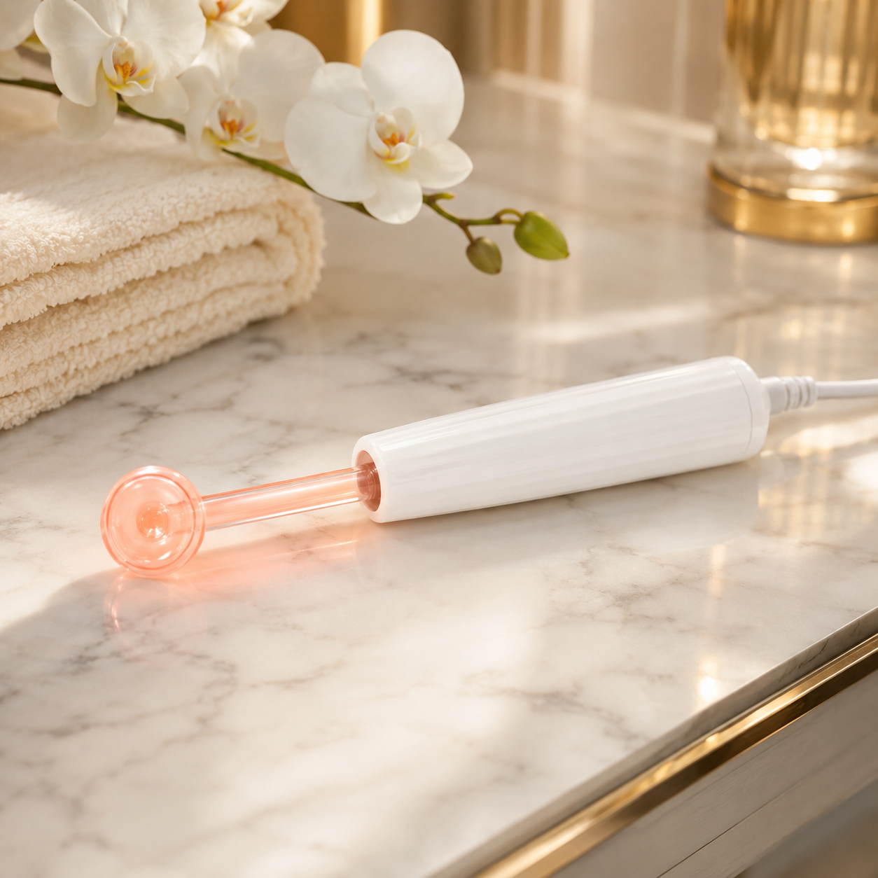EternaSkin LumiSpark high-frequency facial wand with glowing glass electrode